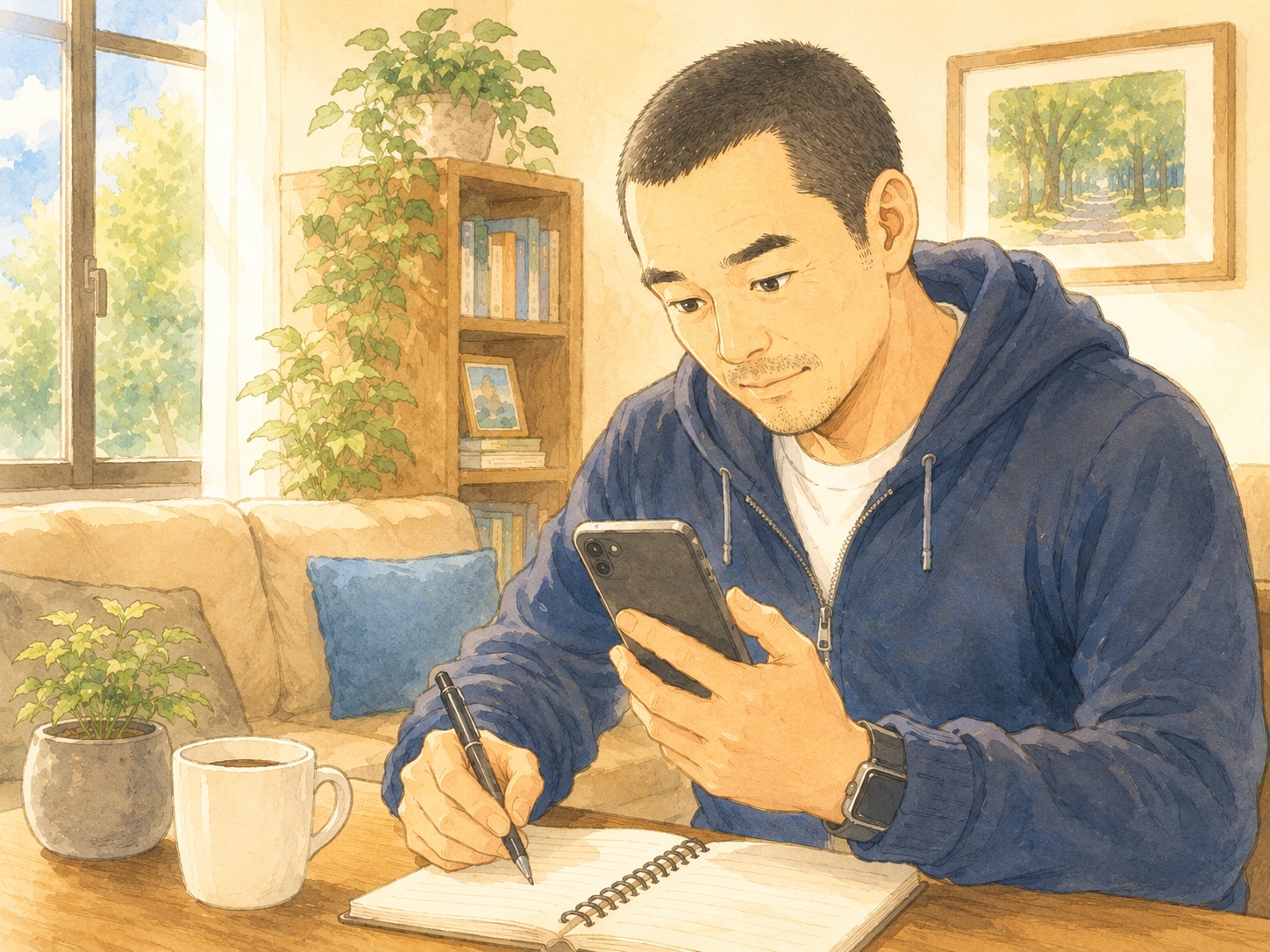スマホやノートに自分を動かす理由を書き出すイメージイラスト